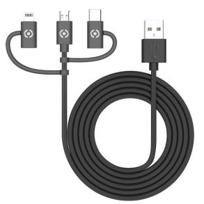 Celly Ladekabel M/3x lade enheder - USBC / Micro USB / Lightning stik  - Lngde 1 meter
