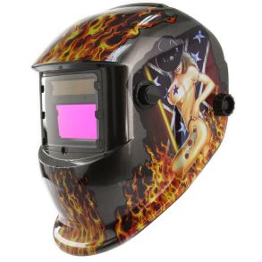 Svejsehjelm Automatisk Med solceller - Med Flamme motiv - Justerbar i strrelse DIN 9-13