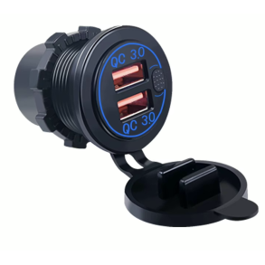 2x USB-Udtag Hurtigopladning (QC 3.0) (6.0A) 12V-24V - Med Beskyttelseslg IP68 - Mont. Dia. 29 mm