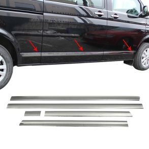 Sidelister - VW T5 Transporter 2003-2015 (kort model) - 5 stk. Rustfri stl krom