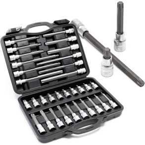 Bit-toppe Torx St 32-dele - Kort & lang - Krom vanadiumstl 1/2''