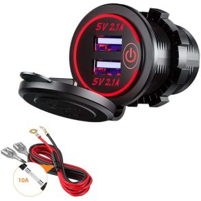 2x USB-udtag (4.2A) 12V-24V - Med On/Off & Sikringsholder - Fes i 3 Farver