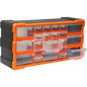 Sortimentskasse - Med 22 skuffer - 25 x 50 x 16 cm.