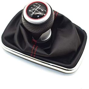 Gearknop & Gearmanchet Eksklusiv Sort & Rd - 5 Gear - PVC & PU - VW Golf 4 / VW Bora / VW Jetta