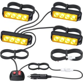 Advarselsblink LED Kit 12V-24V - 4 x Advarselslygter Med 4 LED - IP65 Vandtt