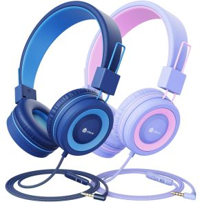 Hovedtelefoner til Brn - Foldbare & justerbar - 1x Lilla & 1x Bl (ca. 3-16 r) 2 Stk.