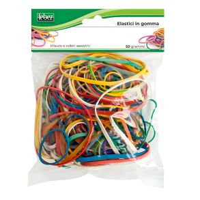 Farvede gummibnd - assorterede strrelser - 50g 