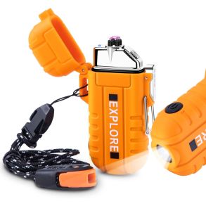 Elektrisk lighter med lygte genopladelig - Vandtt og med ndfljte - Orange