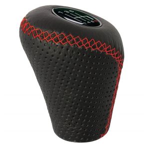 Gearknop 5/6 Gear M/Lft-Op Bakgear - Rd & Sort Kunstlder - Inklusiv 4 emblemer