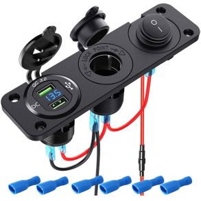 Strmudtag Panel Universal 12V-24V - Strmudtag / 2x USB M/ Voltmeter / On/Off Afbryder 