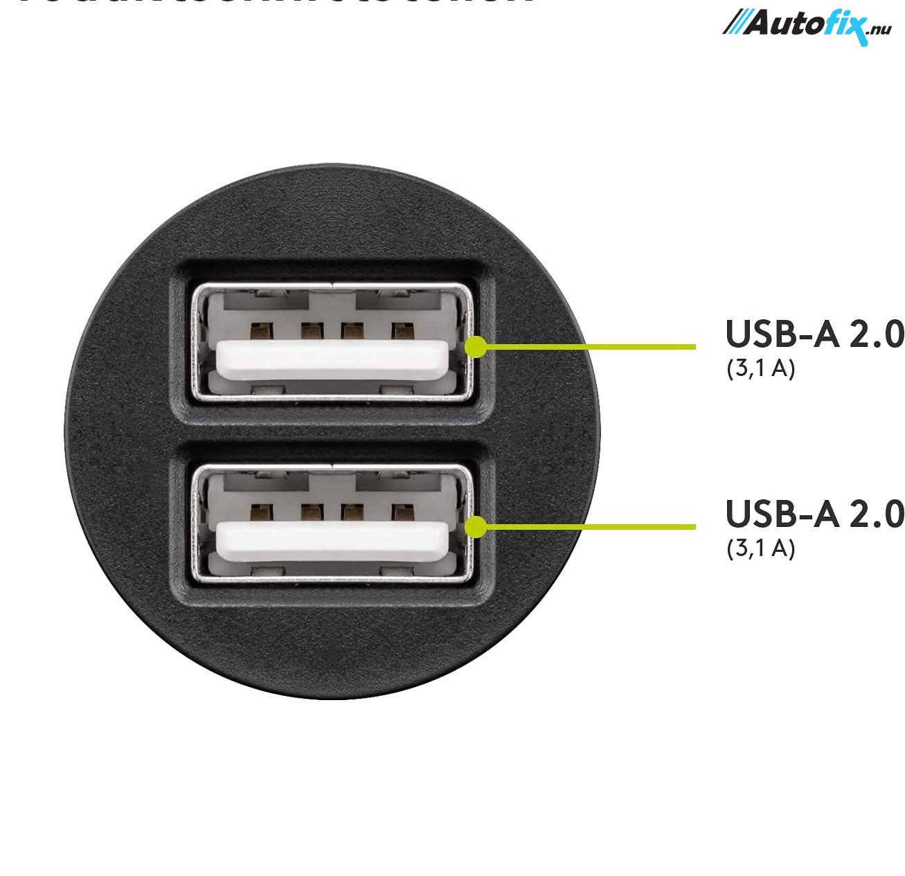 2x USB-Oplader (6.2A) 12V-24V - Universal Han Stik - USB strømudtag - Autofix.nu