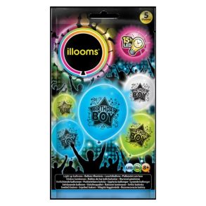 LED Birthday Boy Ballon - Farvemix - Antal 5 stk
