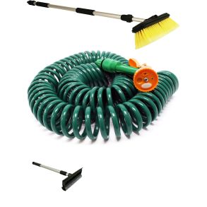 Vaskesortiment 3 dele - Teleskopisk vinduesskraber / Teleskopisk vaskebrste / Vandslange 15 meter