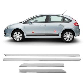Sidelister - Citroen C4 RG. 2004-2010 - 4 stk. Rustfri stl krom