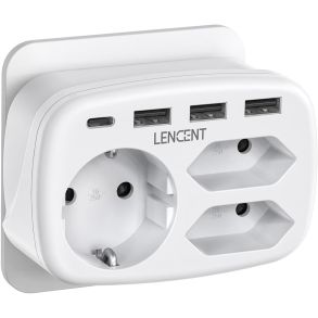 Stikdse 220V 7-I-1 - 3x USB-A (2,4A) & 1x USB-C(3,4A)- Kapacitet Maks. 4000 watt / 250V 16A