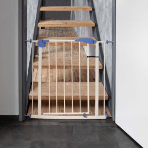 B�rnegitter/sikkerhedsgitter justerbar - Med dobbelt b�rnesikring - Hvid & bl� 70x15x76 cm