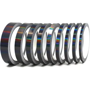 Stafferingstape sort holografisk - Lngde 10m x Bredde 3-50mm (flere varianter)