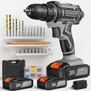 Boremaskine 20V - Med 2x 2000 mAh batterier & tilbehr - I alt 89 dele