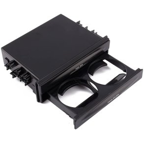 Dobbelt Kopholder Med Opbevaringsskuffe - 1-DIN Sort - L.17,5x B.13 x H.5cm