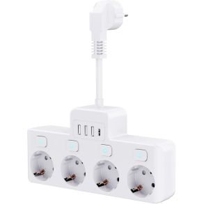 Stikdse - Kort forlngerledning 10 cm - 4 stikkontakter & 1x USB-C(PD 20V)& 3x USB-A (5V 3,4A)