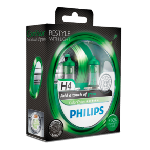Philips P�re H4 Gr�n - ColorVision Green 60/55 Watt - 2 stk