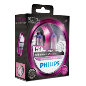 Philips P�re H4 Lilla - ColorVision Purple 60/55 Watt - 2 stk