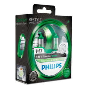 H7 P�re Gr�n 55W - Philips ColorVision Green - 2 stk