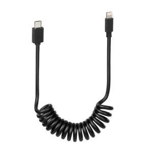Ladekabel sprial sort - Micro USB til Apple 8pin - L�ngde 25-100 cm