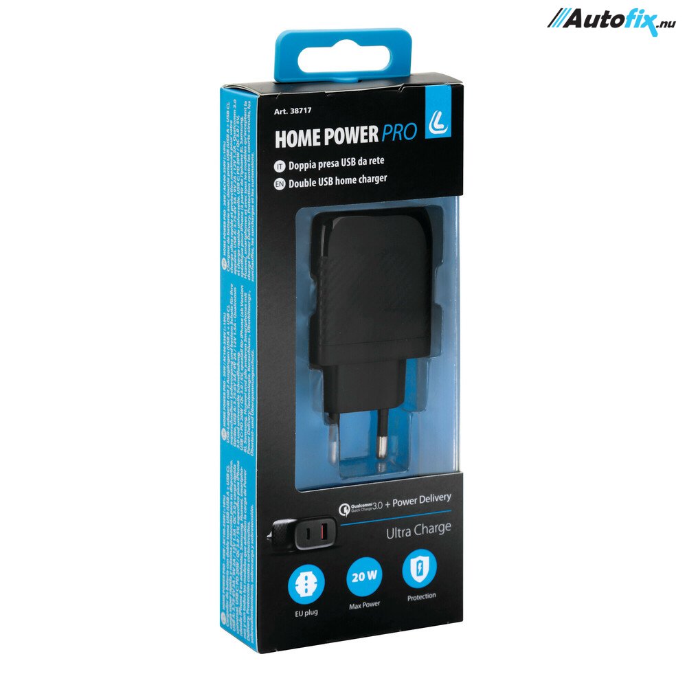 Dobbelt USB lader - Home Power Pro - Hurtig opladning 100-230V (20W) - USB Lader Autofix.nu