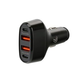 USB-oplader Med Quickcharge Sort - 2x USB-A + 2x USB-C - 12/24V (maks 50W)