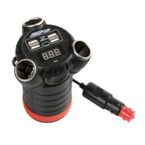 Ladestation M/ 4x USB & 3x Cigarstik - M/ Digital Voltmeter - 80�cm Ledning