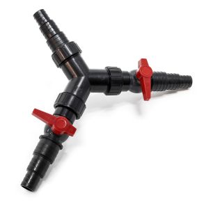 Y-splitter vandfordeler - Justerbar vandgennemstr�mning - Til slangediameter 25 / 32 / 38 mm