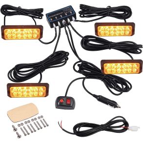 Advarselsblink LED Kit 12V-24V - 4 x Advarselslygter Med 12 Led - IP68 Vandtt