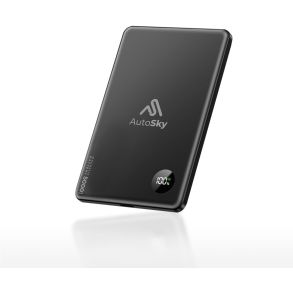 Tr�dl�s powerbank magnetisk 5000 mAh - AutoSky APB100 - Slim design med LED display