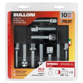 Hjulbolte Galvaniseret - M12x1,5 L. 45 MM Kuglehoved - Antal 10 stk
