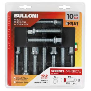 Hjulbolte Galvaniseret - M12x1,5 L. 60 MM Kuglehoved - Antal 10 stk