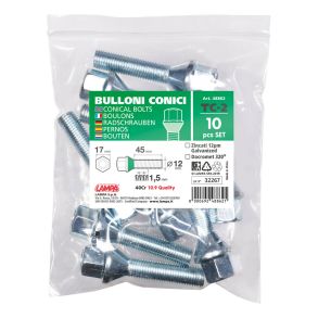 Hjulbolte galvaniseret - 12x1,50 mm (L. 45 mm) - Antal 10 stk