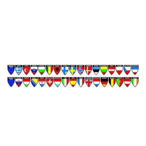 Flagguirlande til forrude - Dobbeltsidet Vimpel 2x17 Flag (total 34) - Sugekop montering