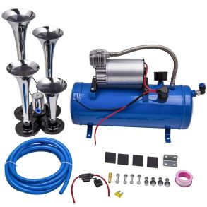 4-Tonet Kompressorhorn 12V / 150 dB - Krom Tragte Med Separat Kompressor - Tank Volume (6L.)