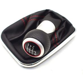 Gearknop & Gearmanchet Eksklusiv Sort & Rd - 6 Gear - PVC & PU - VW Golf 4 / VW Bora / VW Jetta