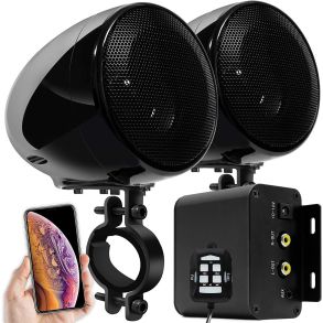 Hjttaler St Aktiv M/ Bluetooth 12V - M-150 Til ATV & Motorcykler - 2 stk Sort Kabinet (300W)