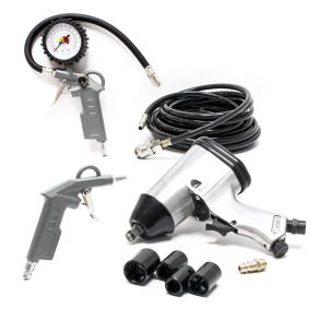Trykluft Kit Til Dkskifte 8 dele - Robust vrktj - Med lufttrykmler & 10 meter slange