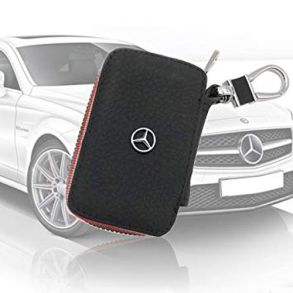 Keychain - Mercedes Logo - Black PU Leather