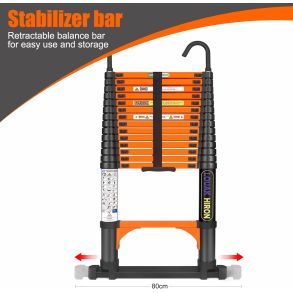 Teleskopstige 4,4 meter / 14 trin - Kvalitets Aluminium - Foldbar (0,91 meter)