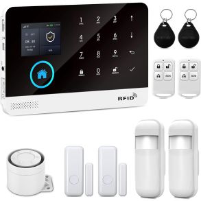 Alarmsystem til hjemmet med touch-skrm - 4G alarm inkl. sensor - Alexa og Google Assistant