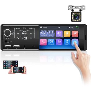 Autoradio 1Din 4.1'' Touchskrm - CarvillZ Z1 med Bakkamera & Ratfjernbetjening - Bluetooth/USB/AUX