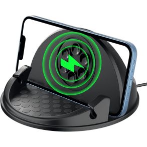 Mobilholder Med 15W Hurtig Trdls Opladning - Selvklbende Montering - 12,4x12,4x6,5 cm