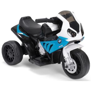 El-Motorcykel til b�rn - BMW S1000 Hvid/Bl� - Med LED Lys og Lyd