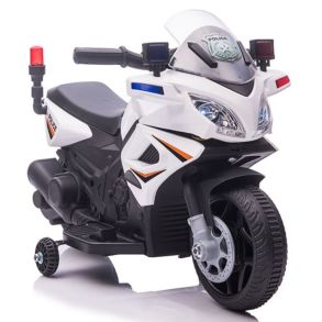 Elmotorcykel til b�rn - Politi hvid/sort - Med sirene og lys