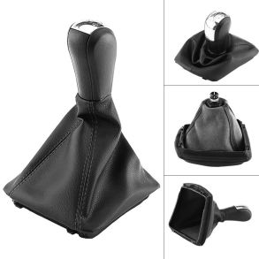 Gearknop & Gearmanchet Sort PU Lder - Skoda Octavia rg. 2004-2012 - 6 Gear